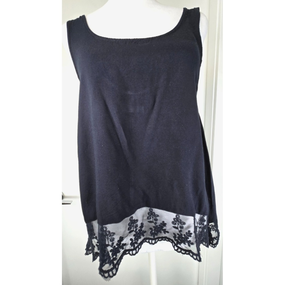 American Eagle Outfitters Viscose Sleeveless Tank Top Layer Lace Hem Navy Y2K